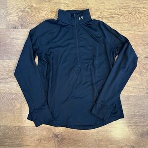 Under Armour Women's Top 1/2 Zip Mock Neck Black Long Sleeve Thumbholes Size XL
